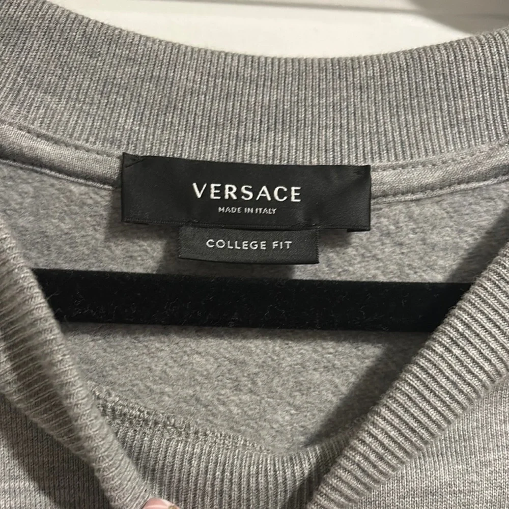Versace Gray Crewneck Sweater with Greek Key Pattern